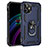 Custodia Silicone e Plastica Opaca Cover con Magnetico Anello Supporto S02 per Apple iPhone 12 Mini Blu
