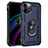 Custodia Silicone e Plastica Opaca Cover con Magnetico Anello Supporto S02 per Apple iPhone 12 Pro Blu