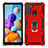 Custodia Silicone e Plastica Opaca Cover con Magnetico Anello Supporto S02 per Samsung Galaxy A21 Rosso
