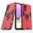 Custodia Silicone e Plastica Opaca Cover con Magnetico Anello Supporto S02 per Samsung Galaxy M32 5G Rosso