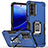 Custodia Silicone e Plastica Opaca Cover con Magnetico Anello Supporto S03 per Motorola Moto G71s 5G Blu