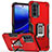 Custodia Silicone e Plastica Opaca Cover con Magnetico Anello Supporto S03 per Motorola Moto G71s 5G Rosso