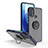 Custodia Silicone e Plastica Opaca Cover con Magnetico Anello Supporto S04 per Motorola Moto E30 Blu