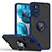 Custodia Silicone e Plastica Opaca Cover con Magnetico Anello Supporto S04 per Motorola Moto Edge (2022) 5G Blu