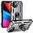 Custodia Silicone e Plastica Opaca Cover con Magnetico Anello Supporto S05 per Apple iPhone 13 Argento