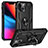 Custodia Silicone e Plastica Opaca Cover con Magnetico Anello Supporto S05 per Apple iPhone 13 Mini Nero