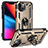 Custodia Silicone e Plastica Opaca Cover con Magnetico Anello Supporto S05 per Apple iPhone 13 Mini Oro