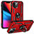 Custodia Silicone e Plastica Opaca Cover con Magnetico Anello Supporto S05 per Apple iPhone 13 Mini Rosso