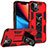 Custodia Silicone e Plastica Opaca Cover con Magnetico Anello Supporto S07 per Apple iPhone 13 Mini Rosso