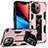 Custodia Silicone e Plastica Opaca Cover con Magnetico Anello Supporto S07 per Apple iPhone 13 Pro Oro Rosa