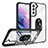 Custodia Silicone e Plastica Opaca Cover con Magnetico Anello Supporto T01 per Samsung Galaxy S22 Plus 5G Nero