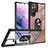 Custodia Silicone e Plastica Opaca Cover con Magnetico Anello Supporto T01 per Samsung Galaxy S22 Ultra 5G