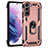 Custodia Silicone e Plastica Opaca Cover con Magnetico Anello Supporto T02 per Samsung Galaxy S21 5G Oro Rosa