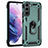 Custodia Silicone e Plastica Opaca Cover con Magnetico Anello Supporto T02 per Samsung Galaxy S21 5G Verde