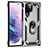 Custodia Silicone e Plastica Opaca Cover con Magnetico Anello Supporto T02 per Samsung Galaxy S21 Ultra 5G Argento