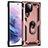 Custodia Silicone e Plastica Opaca Cover con Magnetico Anello Supporto T02 per Samsung Galaxy S22 Ultra 5G Oro Rosa