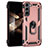 Custodia Silicone e Plastica Opaca Cover con Magnetico Anello Supporto T02 per Samsung Galaxy S24 5G Oro Rosa