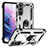 Custodia Silicone e Plastica Opaca Cover con Magnetico Anello Supporto T03 per Samsung Galaxy S21 5G Argento