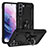 Custodia Silicone e Plastica Opaca Cover con Magnetico Anello Supporto T03 per Samsung Galaxy S21 5G Nero