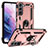 Custodia Silicone e Plastica Opaca Cover con Magnetico Anello Supporto T03 per Samsung Galaxy S21 5G Oro Rosa