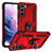 Custodia Silicone e Plastica Opaca Cover con Magnetico Anello Supporto T03 per Samsung Galaxy S21 5G Rosso