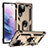 Custodia Silicone e Plastica Opaca Cover con Magnetico Anello Supporto T03 per Samsung Galaxy S23 Ultra 5G Oro
