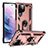 Custodia Silicone e Plastica Opaca Cover con Magnetico Anello Supporto T03 per Samsung Galaxy S23 Ultra 5G Oro Rosa