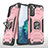 Custodia Silicone e Plastica Opaca Cover con Magnetico Anello Supporto T04 per Samsung Galaxy S21 5G Oro Rosa