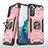 Custodia Silicone e Plastica Opaca Cover con Magnetico Anello Supporto T04 per Samsung Galaxy S22 5G Oro Rosa