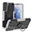 Custodia Silicone e Plastica Opaca Cover con Magnetico Anello Supporto T08 per Samsung Galaxy S21 5G Grigio