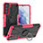 Custodia Silicone e Plastica Opaca Cover con Magnetico Anello Supporto T08 per Samsung Galaxy S22 Plus 5G Rosa Caldo