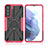 Custodia Silicone e Plastica Opaca Cover con Magnetico Anello Supporto T09 per Samsung Galaxy S21 5G