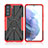 Custodia Silicone e Plastica Opaca Cover con Magnetico Anello Supporto T09 per Samsung Galaxy S21 5G Rosso