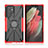 Custodia Silicone e Plastica Opaca Cover con Magnetico Anello Supporto T09 per Samsung Galaxy S21 Ultra 5G Rosso