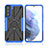 Custodia Silicone e Plastica Opaca Cover con Magnetico Anello Supporto T09 per Samsung Galaxy S22 5G Blu