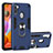 Custodia Silicone e Plastica Opaca Cover con Magnetico Anello Supporto Y01B per Samsung Galaxy A11 Blu