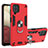 Custodia Silicone e Plastica Opaca Cover con Magnetico Anello Supporto Y01B per Samsung Galaxy A12 Rosso