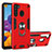 Custodia Silicone e Plastica Opaca Cover con Magnetico Anello Supporto Y01B per Samsung Galaxy A21 Rosso