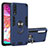 Custodia Silicone e Plastica Opaca Cover con Magnetico Anello Supporto Y01B per Samsung Galaxy A70 Blu