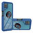 Custodia Silicone e Plastica Opaca Cover con Magnetico Anello Supporto YB1 per Samsung Galaxy A12 Blu