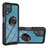 Custodia Silicone e Plastica Opaca Cover con Magnetico Anello Supporto YB1 per Samsung Galaxy M12 Nero