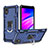 Custodia Silicone e Plastica Opaca Cover con Magnetico Anello Supporto YF1 per Samsung Galaxy A01 Core Blu
