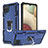 Custodia Silicone e Plastica Opaca Cover con Magnetico Anello Supporto YF1 per Samsung Galaxy A12 Blu