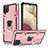 Custodia Silicone e Plastica Opaca Cover con Magnetico Anello Supporto YF1 per Samsung Galaxy M12 Oro Rosa