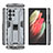 Custodia Silicone e Plastica Opaca Cover con Magnetico Supporto A03 per Samsung Galaxy S22 Ultra 5G Grigio