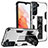 Custodia Silicone e Plastica Opaca Cover con Magnetico Supporto A04 per Samsung Galaxy S21 5G Bianco
