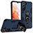 Custodia Silicone e Plastica Opaca Cover con Magnetico Supporto A04 per Samsung Galaxy S21 5G Blu