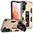 Custodia Silicone e Plastica Opaca Cover con Magnetico Supporto A04 per Samsung Galaxy S21 5G Oro