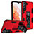 Custodia Silicone e Plastica Opaca Cover con Magnetico Supporto A04 per Samsung Galaxy S21 FE 5G Rosso