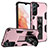 Custodia Silicone e Plastica Opaca Cover con Magnetico Supporto A04 per Samsung Galaxy S23 5G Oro Rosa